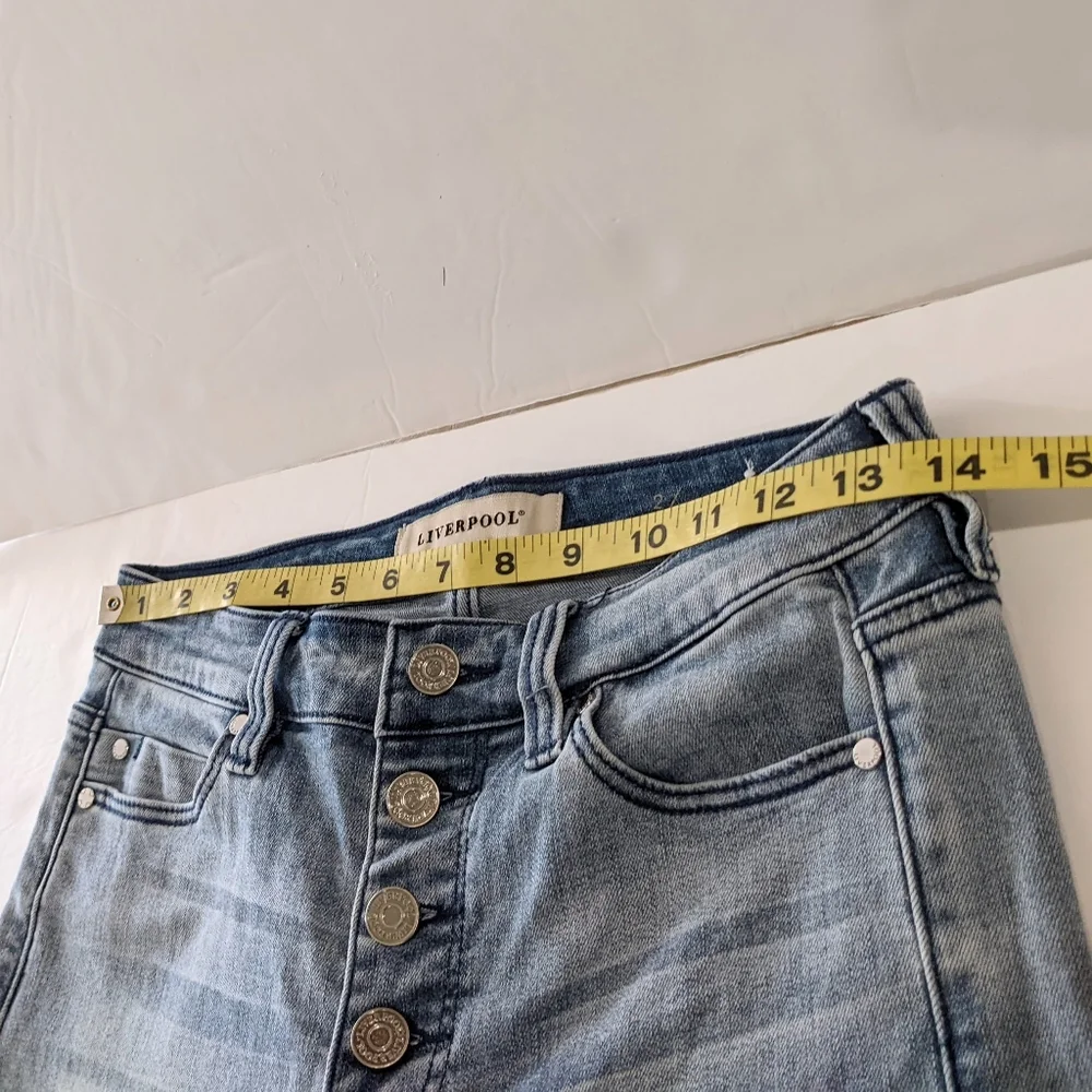 Liverpool Jeans Blue Denim Straight Leg Button Front Crop Size 2 - Picture 10 of 17